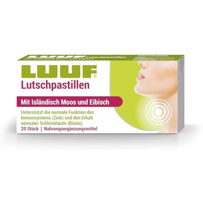 Luuf Pastille de gorge avec mousse islandaise, guimauve et sureau Bienfaisant pour la gorge et la gorge Pastilles à sucer pour gratter et muqueuses sèches Pour adultes et enfants Luuf Pastille de gorge avec mousse islandaise, guimauve et sureau Bienfaisant pour la gorge et la gorge Pastilles à sucer pour gratter et muqueuses sèches Pour adultes et enfants