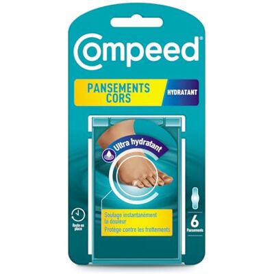 Compeed ® 6 Pansements Cors aux pieds Hydratants Occlusifs Hydrocolloïdes Élimination des Cors Format (5,7 x 1,7 cm) Compeed ® 6 Pansements Cors aux pieds Hydratants Occlusifs Hydrocolloïdes Élimination des Cors Format (5,7 x 1,7 cm)