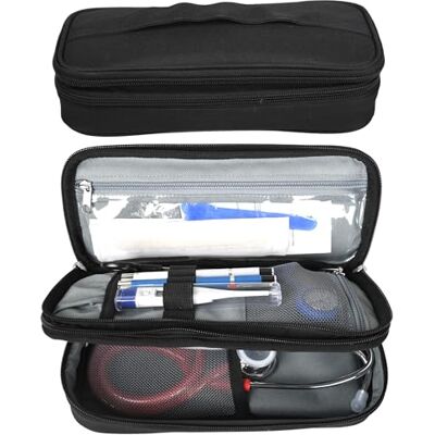 GIMA Trousse souple multi-usages, avec séparation intérieure, deux compartiments confortables, poche élastique, poche transparente, poche réticulée, 6 anneaux élastiques, accessoires médicaux et infirmiers, noir, 27137 GIMA Trousse souple multi-usages, avec séparation intérieure, deux compartiments confortables, poche élastique, poche transparente, poche réticulée, 6 anneaux élastiques, accessoires médicaux et infirmiers, noir, 27137