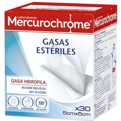 Mercurochrome Lot de 30 gazes stériles 5 x 5 cm 100% coton Enveloppes individuelles Hygiène et soin des plaies Protection et stérilité Respirantes Format économique Premiers secours Mercurochrome Lot de 30 gazes stériles 5 x 5 cm 100% coton Enveloppes individuelles Hygiène et soin des plaies Protection et stérilité Respirantes Format économique Premiers secours