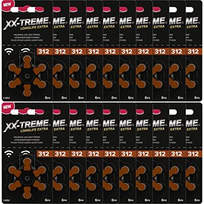 XX-Treme Longlife Extra Lot de 120 piles pour appareils auditifs type 312 Piles conçues pour une performance maximale Pack de 20 blisters de 6 piles auditives Code couleur PR41 Marron 1,45 V XX-Treme Longlife Extra Lot de 120 piles pour appareils auditifs type 312 Piles conçues pour une performance maximale Pack de 20 blisters de 6 piles auditives Code couleur PR41 Marron 1,45 V