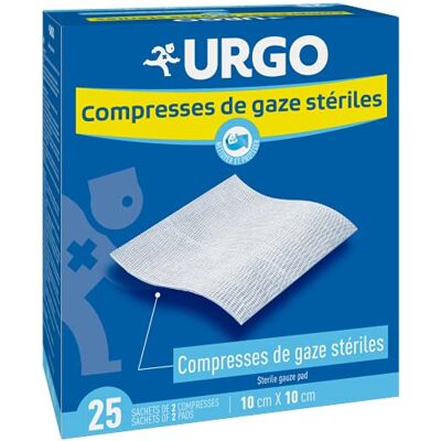 Urgo Compresses de gaz stériles Absorption Boîte de 25 sachets de 2 compresses 10cm x 10cm Urgo Compresses de gaz stériles Absorption Boîte de 25 sachets de 2 compresses 10cm x 10cm