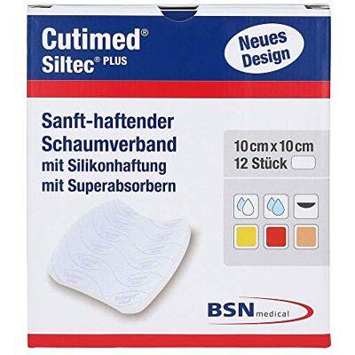BSN Medical Cutimed Siltec Plus Lot de 12 pansements adhésifs en mousse 10 x 10 cm BSN Medical Cutimed Siltec Plus Lot de 12 pansements adhésifs en mousse 10 x 10 cm