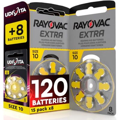 Udivita 120 Piles pour Appareils Auditifs Écouteurs Taille 10. Rayovac Extra 15 Ampoules de 8 Piles Udivita 120 Piles pour Appareils Auditifs Écouteurs Taille 10. Rayovac Extra 15 Ampoules de 8 Piles