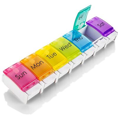 MEDca Pilulier Hebdomadaire Boite à Médicaments de Voyage avec Bouton-Poussoir Compartiments Larges, Organisation Comprimés Vitamines & Compléments, Sans BPA MEDca Pilulier Hebdomadaire Boite à Médicaments de Voyage avec Bouton-Poussoir Compartiments Larges, Organisation Comprimés Vitamines & Compléments, Sans BPA