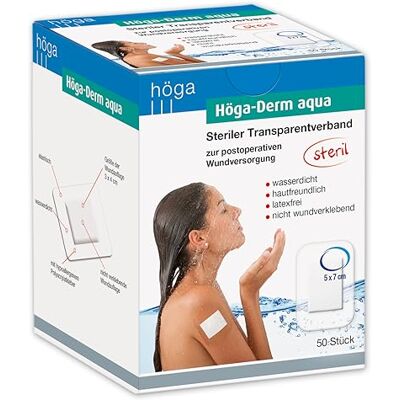 Höga -Derm aqua Lot de 50 pansements transparents stériles avec pansement, 7 cm x 5 cm, 1 paquet (1 x 50 pièces) Höga -Derm aqua Lot de 50 pansements transparents stériles avec pansement, 7 cm x 5 cm, 1 paquet (1 x 50 pièces)