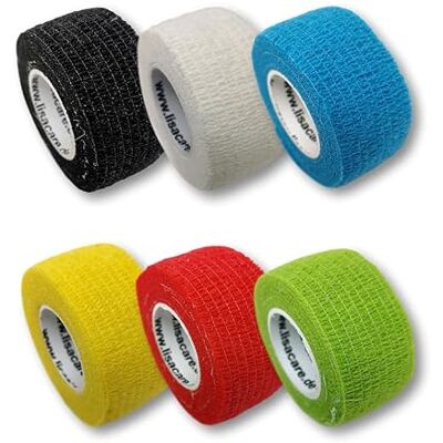 LisaCare Pansements de doigt/bandage 2,5 cm x 4,5 m, 6 pièces, mélange de couleurs, cohésif, élastique, extensible, auto-adhésif, sans colle LisaCare Pansements de doigt/bandage 2,5 cm x 4,5 m, 6 pièces, mélange de couleurs, cohésif, élastique, extensible, auto-adhésif, sans colle