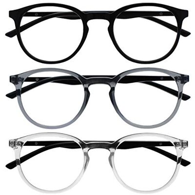 Opulize Lunettes de lecture rondes noires grises transparentes avec charnières à ressort - Reading glasses Opulize Lunettes de lecture rondes noires grises transparentes avec charnières à ressort - Reading glasses