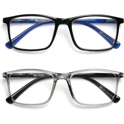Lunettes de lecture Opulize - Monture rectangulaire grande - Résistantes aux rayures, noir/gris Lunettes de lecture Opulize - Monture rectangulaire grande - Résistantes aux rayures, noir/gris