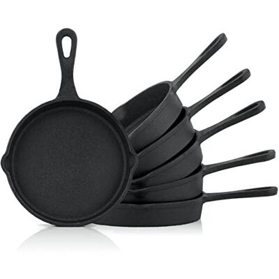BBQ-Toro Lot de 6 poêles à barbecue en fonte Diamètre : 12,5 cm Pré-cuites Pré-brûlées En fonte Avec 2 verseurs sur le bord BBQ-Toro Lot de 6 poêles à barbecue en fonte Diamètre : 12,5 cm Pré-cuites Pré-brûlées En fonte Avec 2 verseurs sur le bord