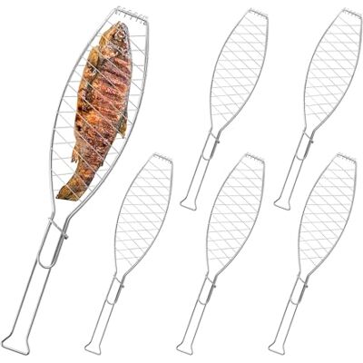 Relaxdays Panier à brochettes en lot de 6, acier inoxydable, avec poignée, 54 cm de long, pour les grillades. argenté Relaxdays Panier à brochettes en lot de 6, acier inoxydable, avec poignée, 54 cm de long, pour les grillades. argenté
