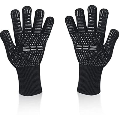 Newpop Gants de barbecue résistant à la chaleur jusqu'à 800 °C, gants professionnels longs ignifuges en silicone antidérapants, accessoires BBQ pour grille et cheminée Newpop Gants de barbecue résistant à la chaleur jusqu'à 800 °C, gants professionnels longs ignifuges en silicone antidérapants, accessoires BBQ pour grille et cheminée