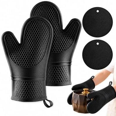 Carehabi Lot de 4 gants de cuisine et maniques en silicone résistants à la chaleur jusqu'à 230 °C avec texture en nid d'abeille pour cuisson, barbecue et cuisson Carehabi Lot de 4 gants de cuisine et maniques en silicone résistants à la chaleur jusqu'à 230 °C avec texture en nid d'abeille pour cuisson, barbecue et cuisson