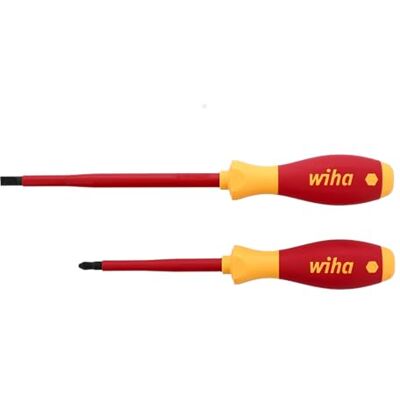Wiha 33580 Lot de 2 tournevis à fente et cruciformes isolés SoftFinish Wiha 33580 Lot de 2 tournevis à fente et cruciformes isolés SoftFinish