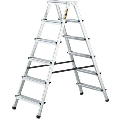 DRABEST Escabeau pliable en aluminium Échelle polyvalente des deux côtés 2 x 6 marches Charge maximale : 125 kg DRABEST Escabeau pliable en aluminium Échelle polyvalente des deux côtés 2 x 6 marches Charge maximale : 125 kg