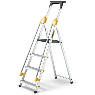 DRABEST ÉCHELLES SÉRIES PRO Escabeau Ménager 4 Marches En Aluminium Avec Mains Courantes 150 KG Escabeau En Aluminium Echelle Multifonctions 43x147x12 cm DRABEST ÉCHELLES SÉRIES PRO Escabeau Ménager 4 Marches En Aluminium Avec Mains Courantes 150 KG Escabeau En Aluminium Echelle Multifonctions 43x147x12 cm