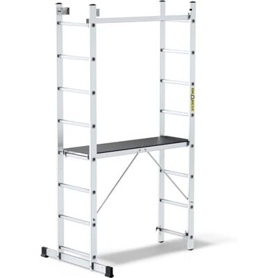DRABEST Échelle Polyvalente Aluminium avec Plateforme Échafaudage 3 en 1 Pliable Charge Max 150 kg Crochet Seau Inclus 2x8 Marches DRABEST Échelle Polyvalente Aluminium avec Plateforme Échafaudage 3 en 1 Pliable Charge Max 150 kg Crochet Seau Inclus 2x8 Marches