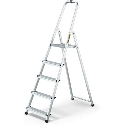 DRABEST Escabeau Ménager 5 Marches En Aluminium Capacité 125 KG Escabeau Avec Rail De Sécurité Et Plate-Forme De Travail Echelles Multifonctions Escabeau 5 Marches 45 X 168 X 12 Cm DRABEST Escabeau Ménager 5 Marches En Aluminium Capacité 125 KG Escabeau Avec Rail De Sécurité Et Plate-Forme De Travail Echelles Multifonctions Escabeau 5 Marches 45 X 168 X 12 Cm