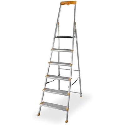 DRABEST Escabeau 6 Marches Pliable Échelle en Aluminium Escabeau Pliant avec Porte-Outils et Marches Extra Larges 120 mm avec Surface Antidérapante Capacité de Charge 150 kg DRABEST Escabeau 6 Marches Pliable Échelle en Aluminium Escabeau Pliant avec Porte-Outils et Marches Extra Larges 120 mm avec Surface Antidérapante Capacité de Charge 150 kg