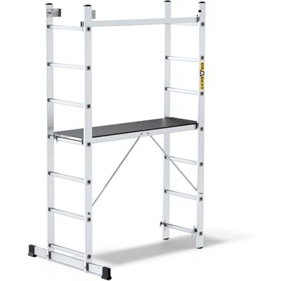 DRABEST Basic Échelle en Aluminium Polyvalente Échafaudage Échelle Pliante avec Plate Forme de Travail Réglable en Hauteur, Pliable 2x7 Marches DRABEST Basic Échelle en Aluminium Polyvalente Échafaudage Échelle Pliante avec Plate Forme de Travail Réglable en Hauteur, Pliable 2x7 Marches