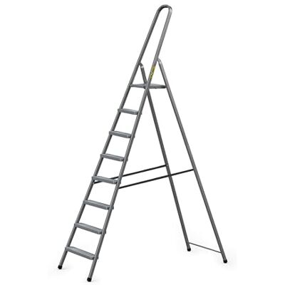 DRABEST Home Échelle en Acier avec Finition Revêtement en Poudre et Plateforme – Escabeau 8 Marches avec Plateforme – Escabeau Léger – Échelle Pliable pour la Maison – 125 Kg – 55x243x8cm DRABEST Home Échelle en Acier avec Finition Revêtement en Poudre et Plateforme – Escabeau 8 Marches avec Plateforme – Escabeau Léger – Échelle Pliable pour la Maison – 125 Kg – 55x243x8cm