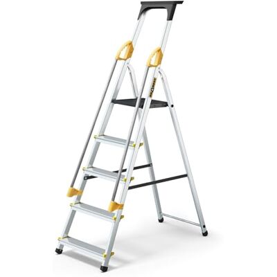 DRABEST Échelle Série Pro Escabeau Ménager En Aluminium à 5 Marches Avec Mains Courantes 150 KG Multifonction Pliant 45x170x12Cm DRABEST Échelle Série Pro Escabeau Ménager En Aluminium à 5 Marches Avec Mains Courantes 150 KG Multifonction Pliant 45x170x12Cm