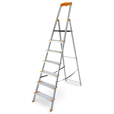 DRABEST Escabeau 7 Marches Pliable Échelle en Aluminium Escabeau Pliant avec Porte-Outils et Marches Extra Larges 120 mm avec Surface Antidérapante Capacité de Charge 150 kg DRABEST Escabeau 7 Marches Pliable Échelle en Aluminium Escabeau Pliant avec Porte-Outils et Marches Extra Larges 120 mm avec Surface Antidérapante Capacité de Charge 150 kg