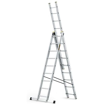 DRABEST PRO Sèries Échelle multifonction en aluminium 3x9 Escabeau à Trois Sections Jusqu'à 150 kg Hauteur de travail 5,83 m Echelle pliante crochet pour seau inclus DRABEST PRO Sèries Échelle multifonction en aluminium 3x9 Escabeau à Trois Sections Jusqu'à 150 kg Hauteur de travail 5,83 m Echelle pliante crochet pour seau inclus