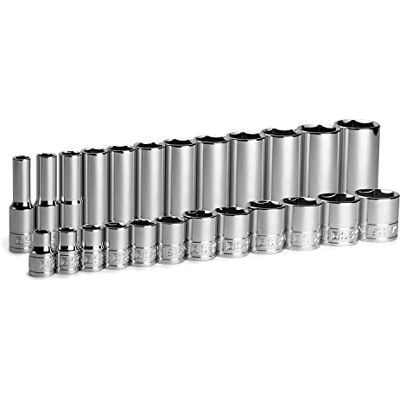 Capri Tools Jeu de douilles chromées à entraînement court et long, 6 pans, de 5/16 à 1", 24 pièces Capri Tools Jeu de douilles chromées à entraînement court et long, 6 pans, de 5/16 à 1", 24 pièces