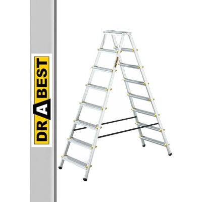 DRABEST Pro Échelle en Aluminium Ménagère Double 2x8 Marches Échelle Multifonctions Charge Max 150 KG 53 x 179 x 16 cm DRABEST Pro Échelle en Aluminium Ménagère Double 2x8 Marches Échelle Multifonctions Charge Max 150 KG 53 x 179 x 16 cm