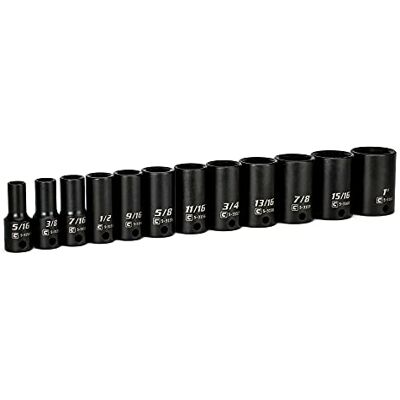 Capri Tools Lot de 12 douilles à choc semi-profondes 3/8", SAE, 5/16 à 1 Capri Tools Lot de 12 douilles à choc semi-profondes 3/8", SAE, 5/16 à 1