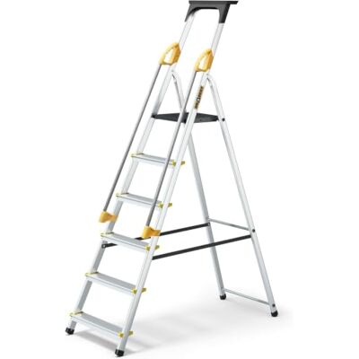 DRABEST Echelle Alu Escabeau 6 Marches Pliable Antidérapant avec Rampes de Sécurité Charge Max 150 kg DRABEST Echelle Alu Escabeau 6 Marches Pliable Antidérapant avec Rampes de Sécurité Charge Max 150 kg