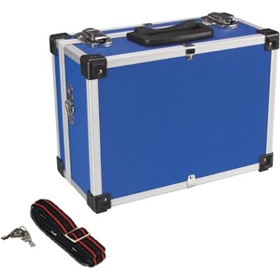 Perel Mallette à outils en aluminium bleue 320 x 230 x 155 mm avec serrure à clé (2 clés) et bandoulière, mallette de transport rigide pour outils, ordinateur portable et appareil photo Perel Mallette à outils en aluminium bleue 320 x 230 x 155 mm avec serrure à clé (2 clés) et bandoulière, mallette de transport rigide pour outils, ordinateur portable et appareil photo