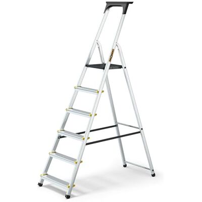 DRABEST Escabeau En Aluminium 6 Marches 150 KG avec Pieds Antidérapants Et Plate-Forme De Travail Échelles Multifonctions Livré Avec Etagère A Outils 48 X 191 X 12 Cm DRABEST Escabeau En Aluminium 6 Marches 150 KG avec Pieds Antidérapants Et Plate-Forme De Travail Échelles Multifonctions Livré Avec Etagère A Outils 48 X 191 X 12 Cm