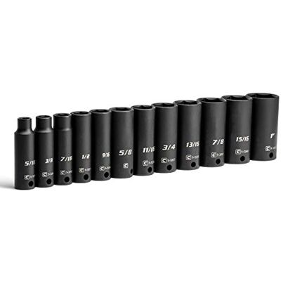 Capri Tools Jeu de douilles à choc profondes 3/8", SAE, 5/16 à 1", acier au chrome molybdène de qualité supérieure, 12 pièces Capri Tools Jeu de douilles à choc profondes 3/8", SAE, 5/16 à 1", acier au chrome molybdène de qualité supérieure, 12 pièces