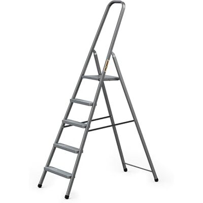 DRABEST Home Échelle en Acier avec Finition Revêtement en Poudre et Plateforme – Escabeau 5 Marches avec Plateforme – Escabeau Léger – Échelle Pliable pour la Maison – 125 Kg – 46x173x8cm DRABEST Home Échelle en Acier avec Finition Revêtement en Poudre et Plateforme – Escabeau 5 Marches avec Plateforme – Escabeau Léger – Échelle Pliable pour la Maison – 125 Kg – 46x173x8cm