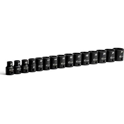 Capri Tools Jeu de 15 douilles à choc à carré de 3/8", tailles métriques de 8 à 22 mm, acier au chrome molybdène Capri Tools Jeu de 15 douilles à choc à carré de 3/8", tailles métriques de 8 à 22 mm, acier au chrome molybdène