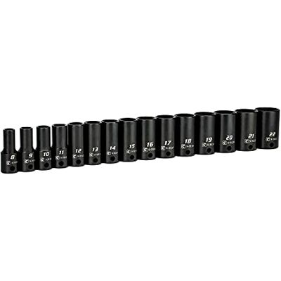 Capri Tools Lot de 15 douilles à choc semi-profondes, métriques, 8 à 22 mm, 3/8 Capri Tools Lot de 15 douilles à choc semi-profondes, métriques, 8 à 22 mm, 3/8