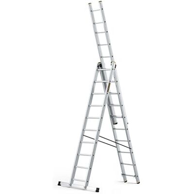 DRABEST PRO Sèries Échelle multifonction en aluminium 3x10 Escabeau à Trois Sections Jusqu'à 150 kg Hauteur de travail 6,31 m Echelle pliante crochet pour seau inclus DRABEST PRO Sèries Échelle multifonction en aluminium 3x10 Escabeau à Trois Sections Jusqu'à 150 kg Hauteur de travail 6,31 m Echelle pliante crochet pour seau inclus
