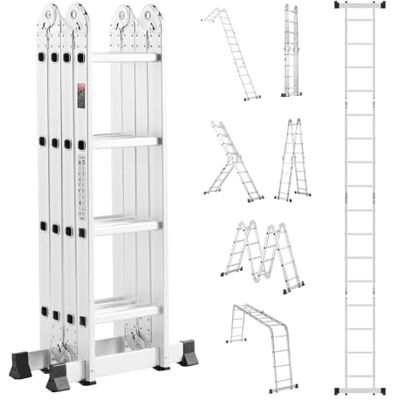 VEVOR Échelle pliante multifonction 7 en 1, échelle télescopique à 4 marches avec cadre, hauteur de portée de 4,7 m, capacité de 150 kg pour la maison et l'extérieur VEVOR Échelle pliante multifonction 7 en 1, échelle télescopique à 4 marches avec cadre, hauteur de portée de 4,7 m, capacité de 150 kg pour la maison et l'extérieur