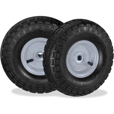 Relaxdays 2 roues pour diable 4.1/3.5-4, avec air, axe de 136 mm, jusqu’à 136 kg, jantes acier 260x85 mm, noir-gris Relaxdays 2 roues pour diable 4.1/3.5-4, avec air, axe de 136 mm, jusqu’à 136 kg, jantes acier 260x85 mm, noir-gris
