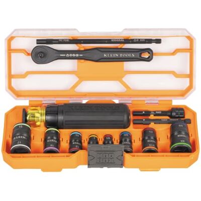 KLEIN TOOLS KNECT 65242 Jeu de douilles à choc, jeu de tournevis à cliquet, entraînement 1/4", douilles SAE et métriques, 16 tailles hexagonales, adaptateurs, boîtier MODbox KLEIN TOOLS KNECT 65242 Jeu de douilles à choc, jeu de tournevis à cliquet, entraînement 1/4", douilles SAE et métriques, 16 tailles hexagonales, adaptateurs, boîtier MODbox