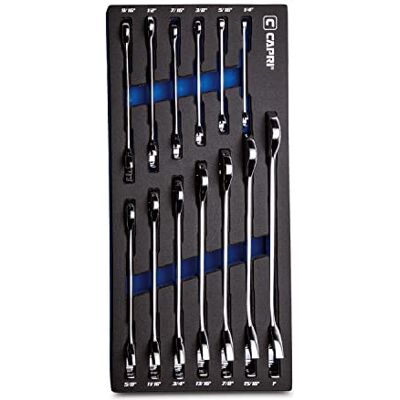 Capri Tools Jeu de 13 clés SAE à angle ouvert de 30 et 60°, 0,6 à 2,5 cm, avec plateau mécanique Capri Tools Jeu de 13 clés SAE à angle ouvert de 30 et 60°, 0,6 à 2,5 cm, avec plateau mécanique