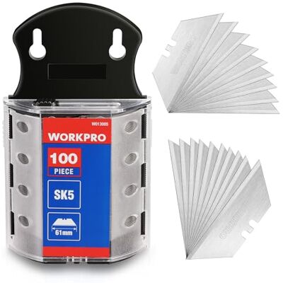 WORKPRO Lame Trapèze de Cutter avec Distributeur 100 Pièces WORKPRO Lame Trapèze de Cutter avec Distributeur 100 Pièces