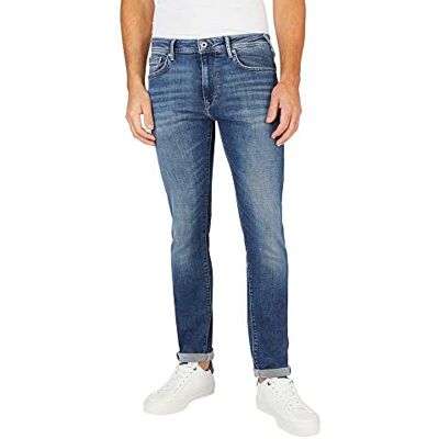 Pepe Jeans London Stanley Jeans fuselés pour hommes, taille régulière, denim extensible Powerflex, délavage bleu moyen Pepe Jeans London Stanley Jeans fuselés pour hommes, taille régulière, denim extensible Powerflex, délavage bleu moyen