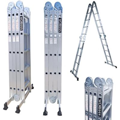 WORHAN Échelle de 5.7m Aluminium Multifonction Modèle de Grosse CHARNIÈRE Polyvalente Escabeau 570cm Échafaudage Multi-Usage ALU Modulable Pliable KS5.7 WORHAN Échelle de 5.7m Aluminium Multifonction Modèle de Grosse CHARNIÈRE Polyvalente Escabeau 570cm Échafaudage Multi-Usage ALU Modulable Pliable KS5.7