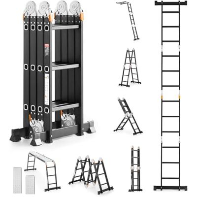 VEVOR Échelle pliante multifonction 7 en 1, échelle télescopique à 3 marches avec échafaudage, hauteur de portée de 3,7 m, capacité de 150 kg pour la maison et l'extérieur VEVOR Échelle pliante multifonction 7 en 1, échelle télescopique à 3 marches avec échafaudage, hauteur de portée de 3,7 m, capacité de 150 kg pour la maison et l'extérieur
