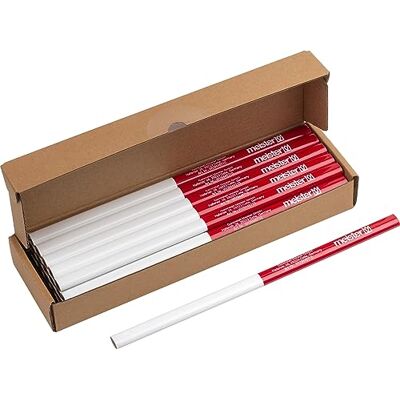Meister 9446710 Lot de 25 crayons de charpentier Longueur : 240 mm Forme ovale Dureté moyenne Idéal pour dessiner et marquer Rouge et blanc Outil de marquage Crayon de construction Meister 9446710 Lot de 25 crayons de charpentier Longueur : 240 mm Forme ovale Dureté moyenne Idéal pour dessiner et marquer Rouge et blanc Outil de marquage Crayon de construction