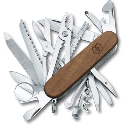 Victorinox Couteau de Poche Swiss Champ Wood, Bois, 29 Fonctions, Swiss Made, Outil Multifonction, y c. Scie à Bois, Ciseau, Brun Victorinox Couteau de Poche Swiss Champ Wood, Bois, 29 Fonctions, Swiss Made, Outil Multifonction, y c. Scie à Bois, Ciseau, Brun