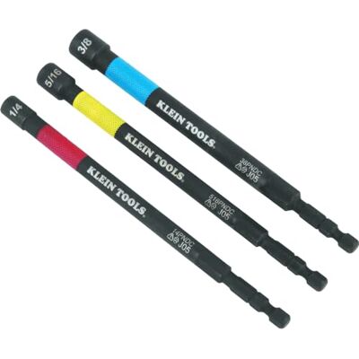 KLEIN TOOLS 65411PK3 Ensemble de jeu d'écrous électriques magnétiques à code couleur, entraînement hexagonal à impact 6,35 mm, arbre de 12,7 cm, portée étendue, 3 pièces KLEIN TOOLS 65411PK3 Ensemble de jeu d'écrous électriques magnétiques à code couleur, entraînement hexagonal à impact 6,35 mm, arbre de 12,7 cm, portée étendue, 3 pièces